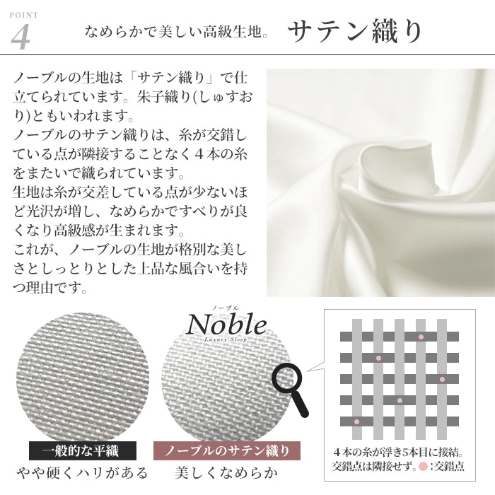 日本製 布団カバーセット 超長綿100% シルクのような艶と肌触り 防ダニ シングル~キングサイズ 和式 洋式 Noble(ノーブル)