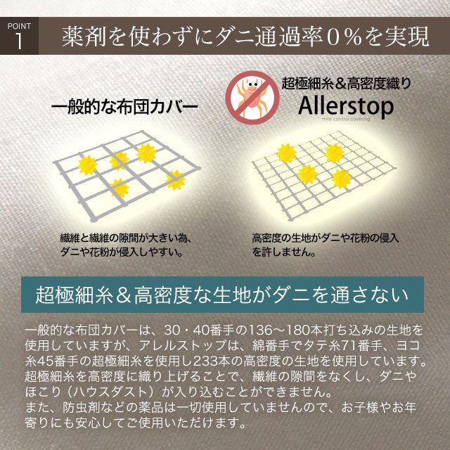 防ダニ 枕カバー 日本製 43×63cm枕用 高密度 アトピー協会推薦 アレルギー対策 花粉症対策 アレルストップ