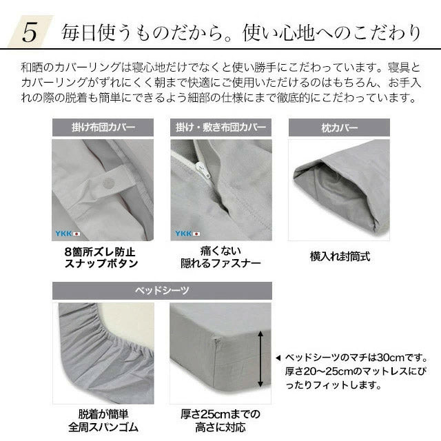 日本製 和晒しダブルガーゼ 布団カバーセット シングル~クイーンサイズ アトピー協会推薦品 和式 洋式