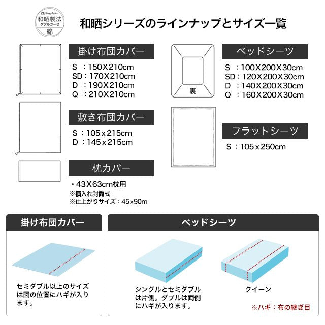 日本製 和晒しダブルガーゼ ボックスシーツ アトピー協会推薦品 シングル~クイーンサイズ