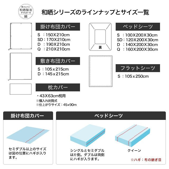 日本製 和晒しダブルガーゼ 枕カバー アトピー協会推薦品 43×63cm用